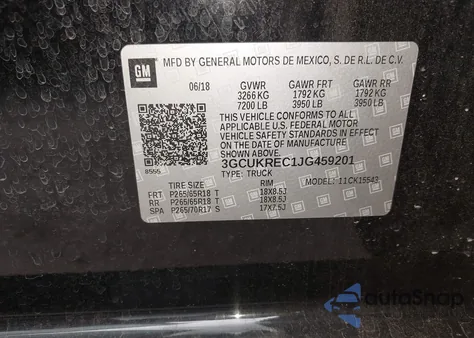 2018 Chevrolet Silverado 1500 2Lt z USA, uszkodzony, nr VIN 3GCUKREC1JG459201